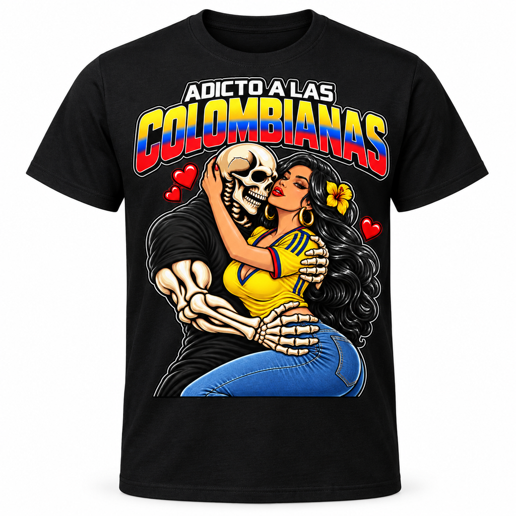 Adicto a las Colombianas black T-shirt mockup